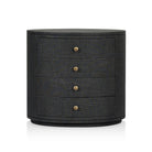 Four Hands Amelia Oval Nightstand in Black Linen on a white background at Addison West