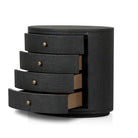 Four Hands Amelia Oval Nightstand in Black Linen on a white background at Addison West