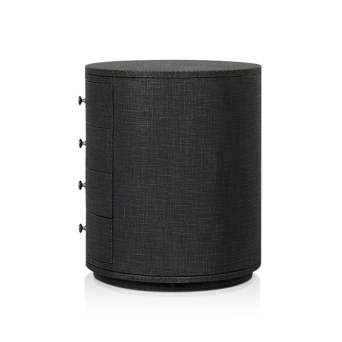 Side of Four Hands Amelia Oval Nightstand in Black Linen on a white background at Addison West