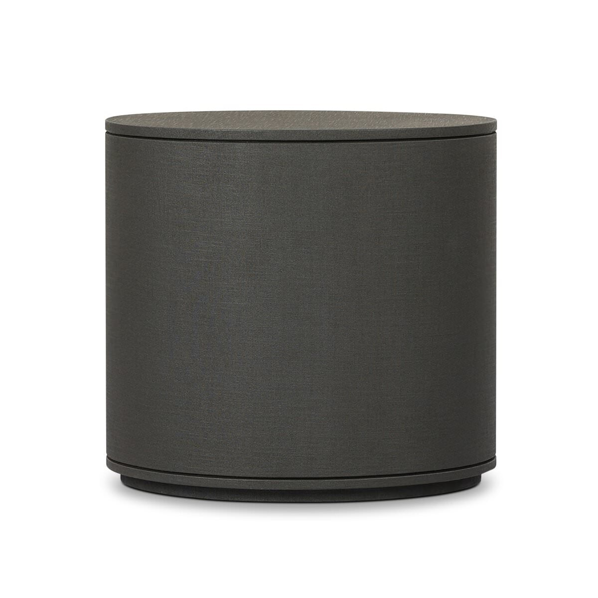 Back of Four Hands Amelia Oval Nightstand in Dark Green Lacquered Linen on a white background at Addison West