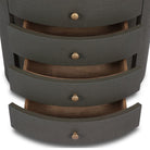 Close up of Four Hands Amelia Oval Nightstand in Dark Green Lacquered Linen on a white background at Addison West