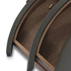 Close up of Four Hands Amelia Oval Nightstand in Dark Green Lacquered Linen on a white background at Addison West