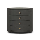 Four Hands Amelia Oval Nightstand in Dark Green Lacquered Linen on a white background at Addison West