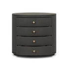Four Hands Amelia Oval Nightstand in Dark Green Lacquered Linen on a white background at Addison West