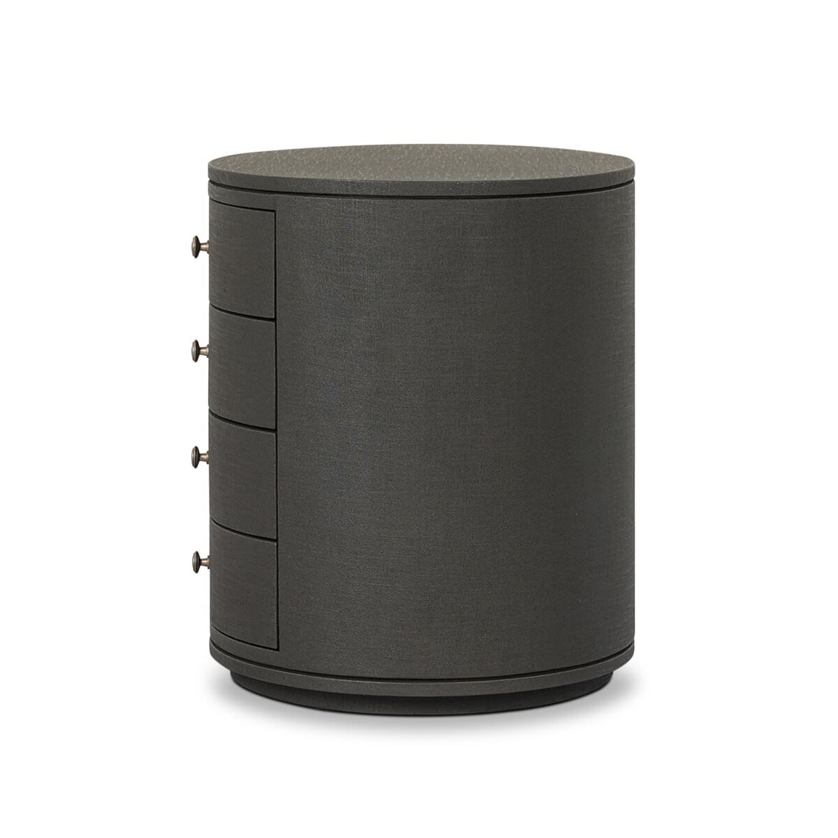 Side of Four Hands Amelia Oval Nightstand in Dark Green Lacquered Linen on a white background at Addison West