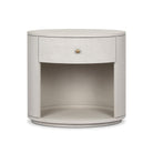 Four Hands Amelia Oval One Drawer Nightstand in Ivory Painted Linen on a white background at Addison West