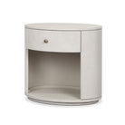 Four Hands Amelia Oval One Drawer Nightstand in Ivory Painted Linen on a white background at Addison West