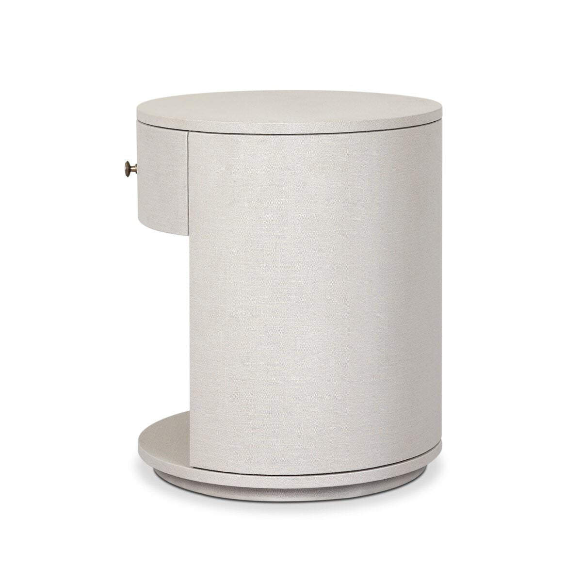 Four Hands Amelia Oval One Drawer Nightstand in Ivory Painted Linen on a white background at Addison West