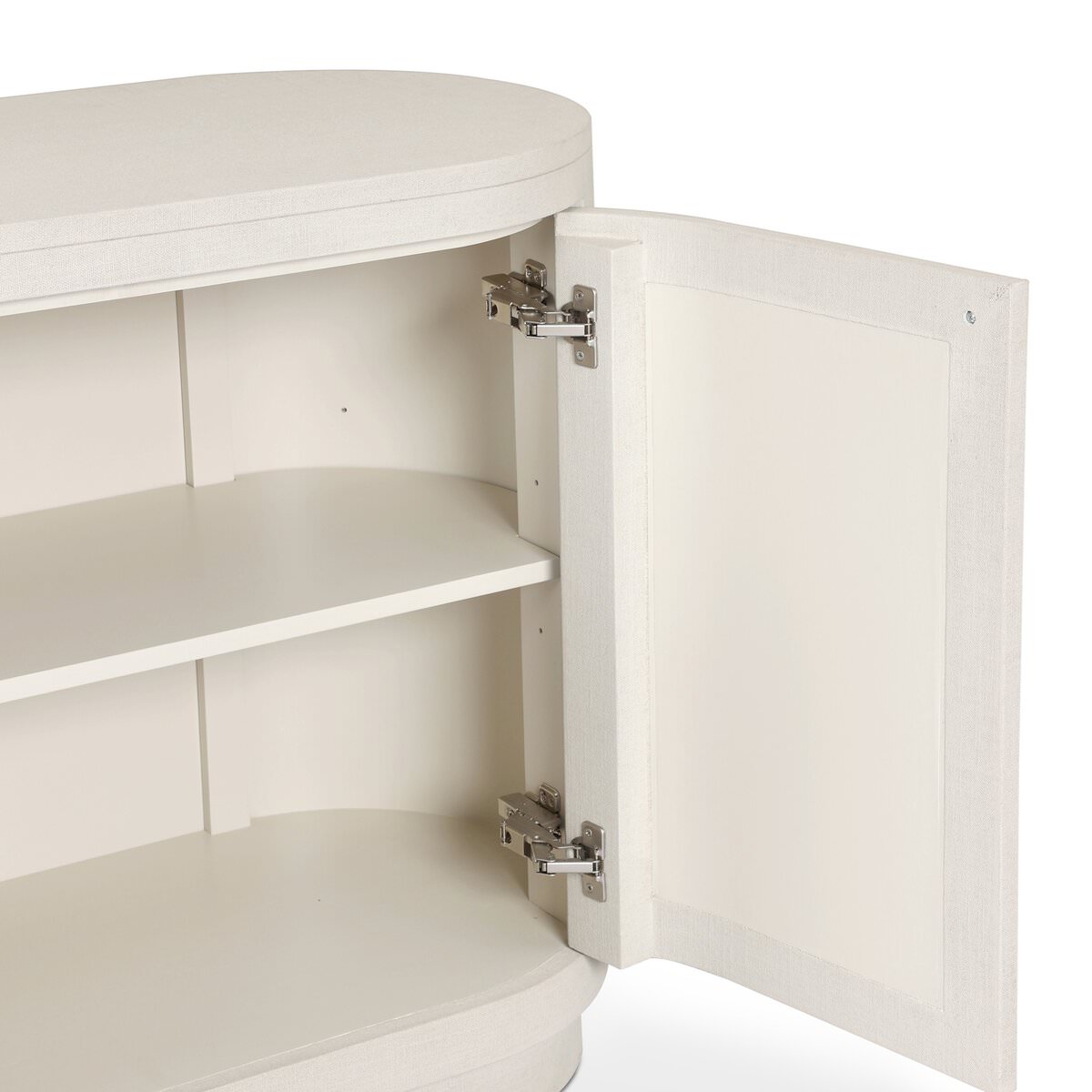 Close up of Four Hands Amelia Sideboard in Ivory Painted Linen on a white background at Addison West