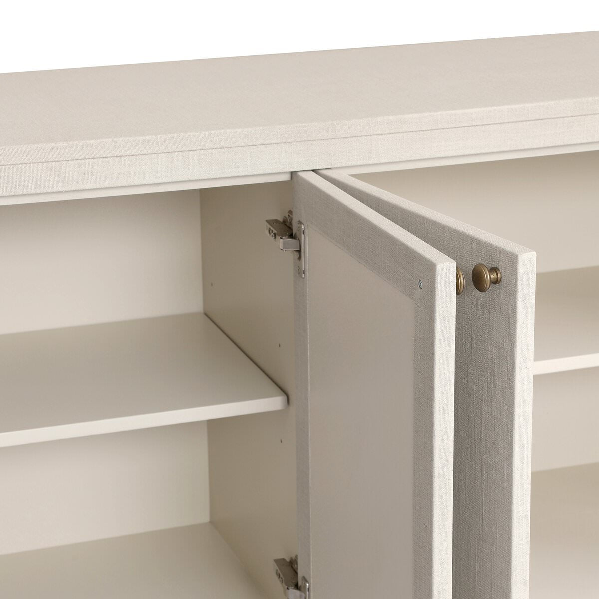 Close up of Four Hands Amelia Sideboard in Ivory Painted Linen on a white background at Addison West