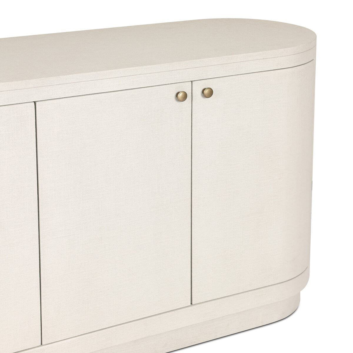 Close up of Four Hands Amelia Sideboard in Ivory Painted Linen on a white background at Addison West