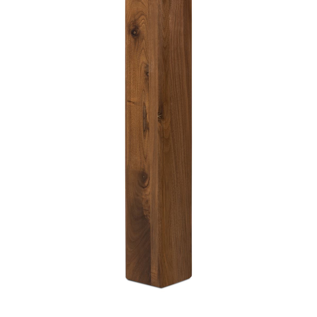 Close up of Four Hands Arturo Console Table in Natural Walnut Veneer on a white background
