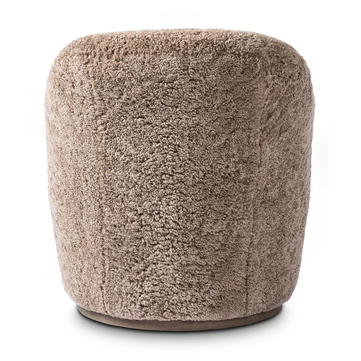 Back of Four Hands Aurora Swivel Chair in Taupe Shearling on a white background at Addison West