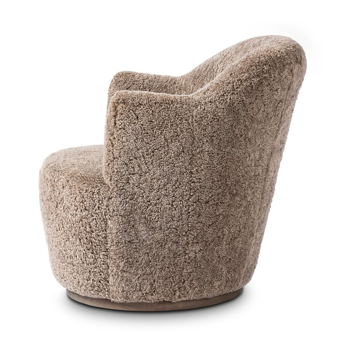 Four Hands Aurora Swivel Chair in Taupe Shearling on a white background at Addison West