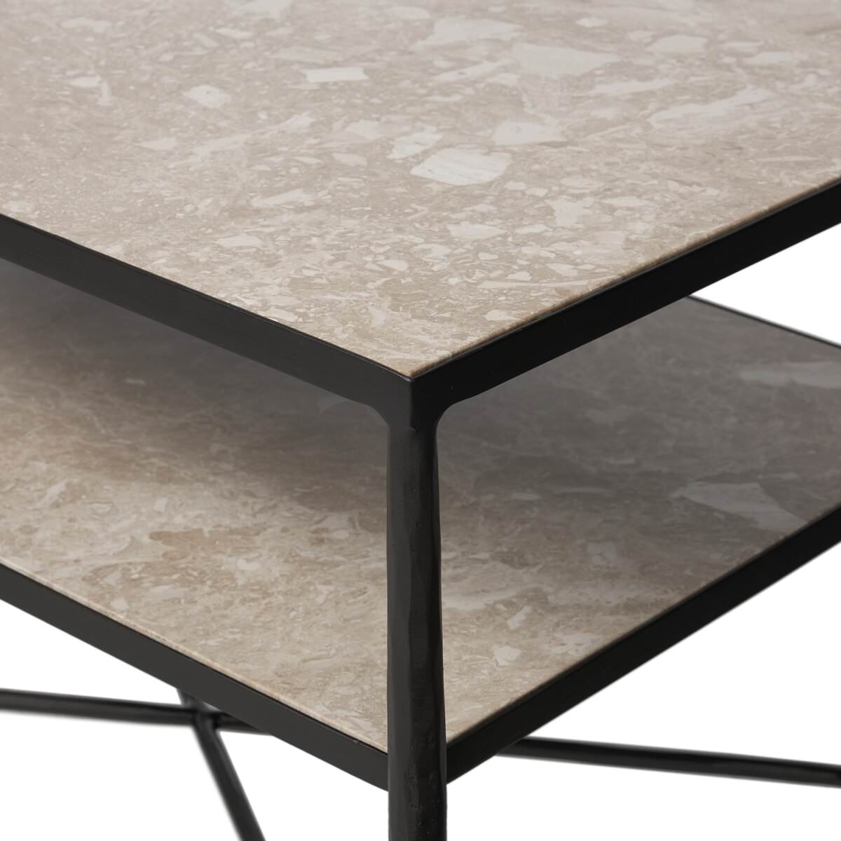 Close up of Four Hands Babylon Nightstand in Hammered Gunmetal on a white background at Addison West