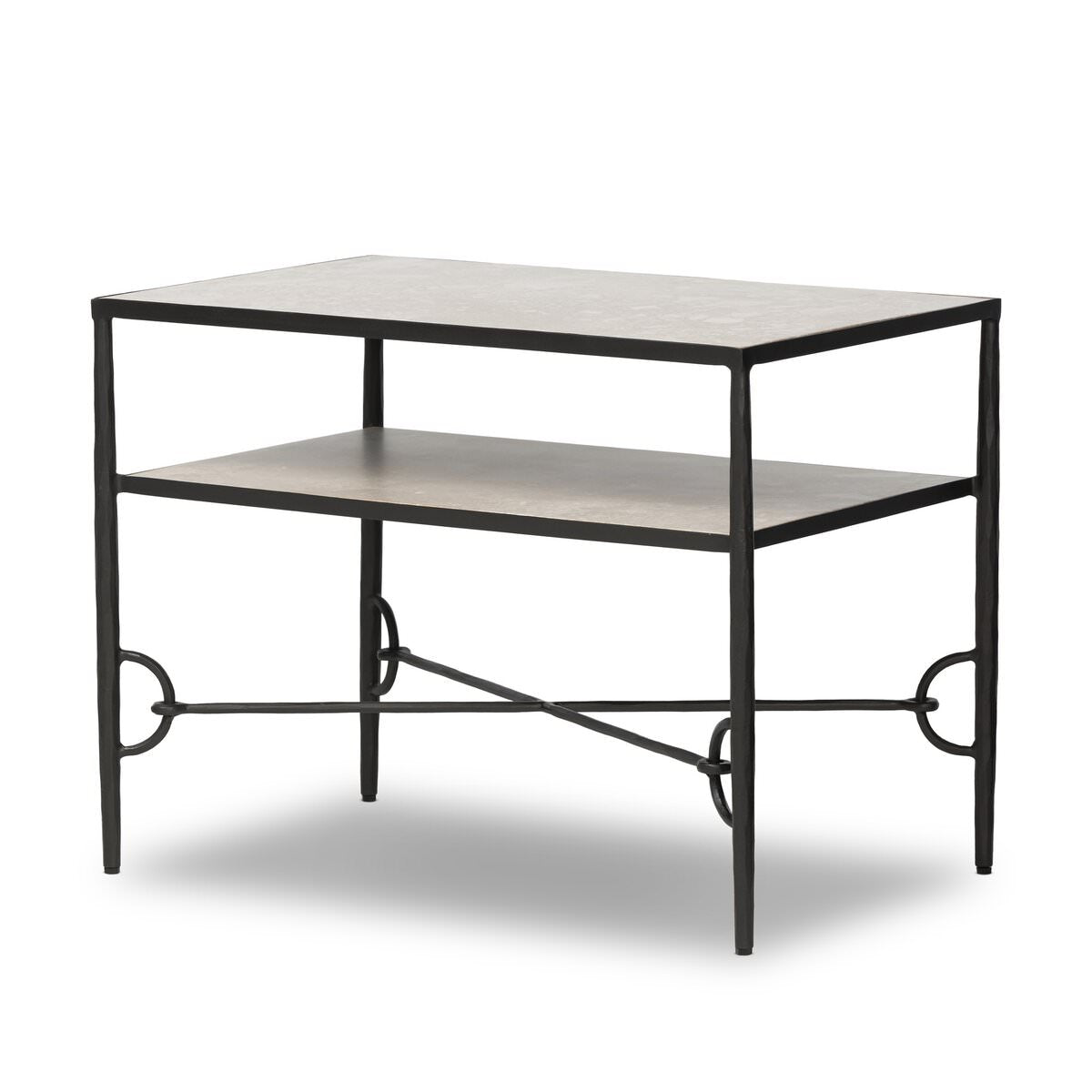 Four Hands Babylon Nightstand in Hammered Gunmetal on a white background at Addison West