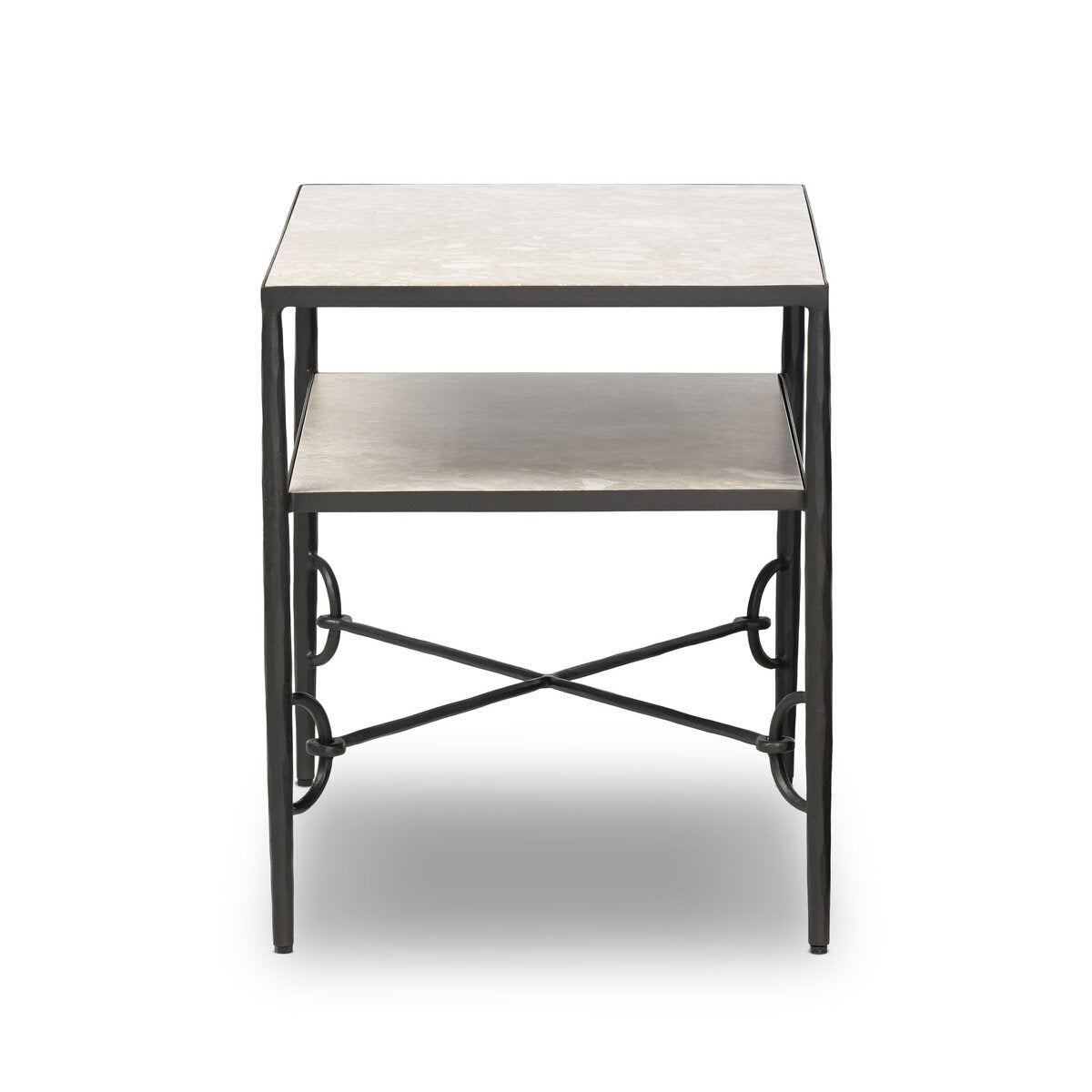Four Hands Babylon Nightstand in Hammered Gunmetal on a white background at Addison West