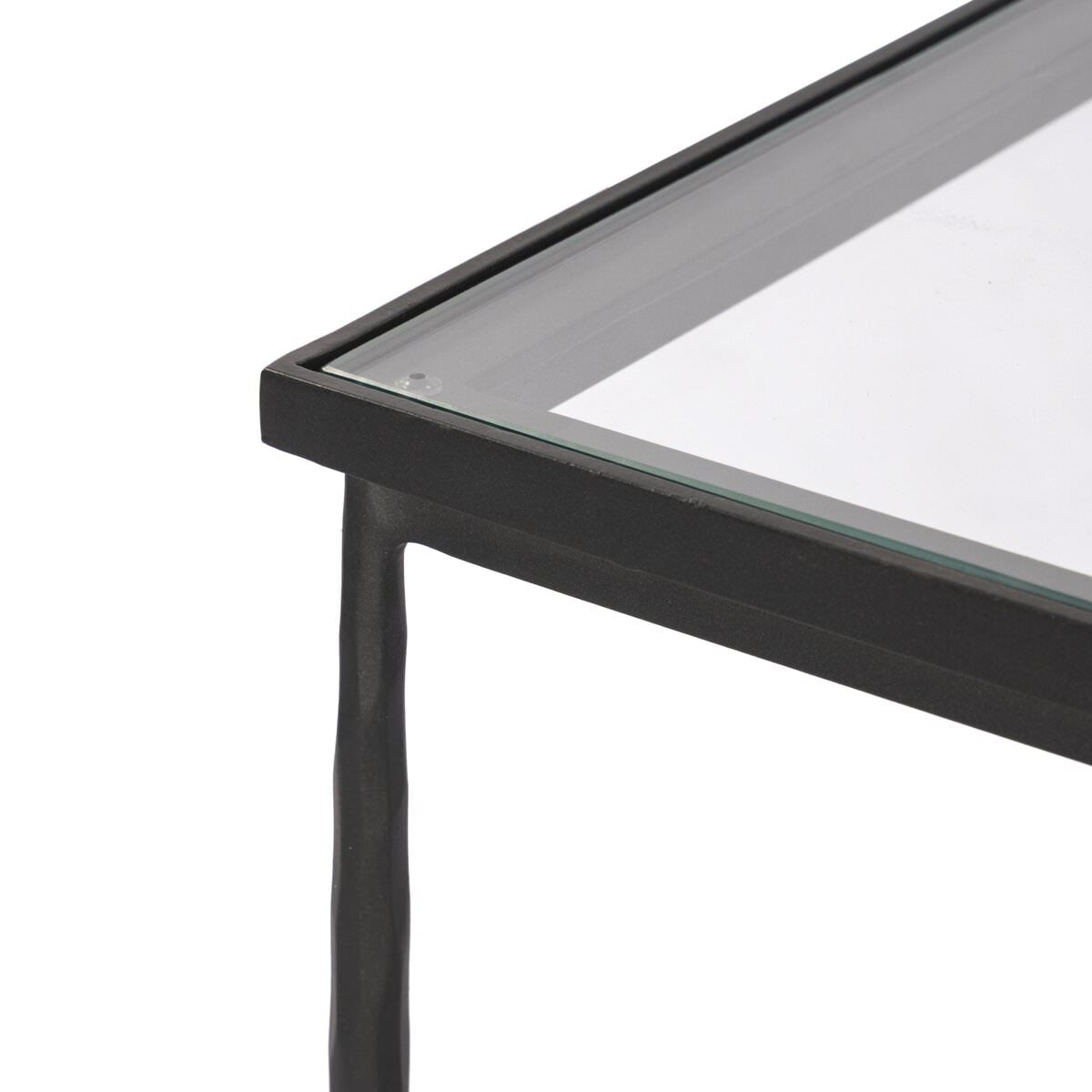 Close up of Four Hands Babylon Small End Table in Hammered Gunmetal on a white background at Addison West
