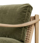 Close up of Four Hands Barwin Chair in Surrey Olive on a white background at Addison West