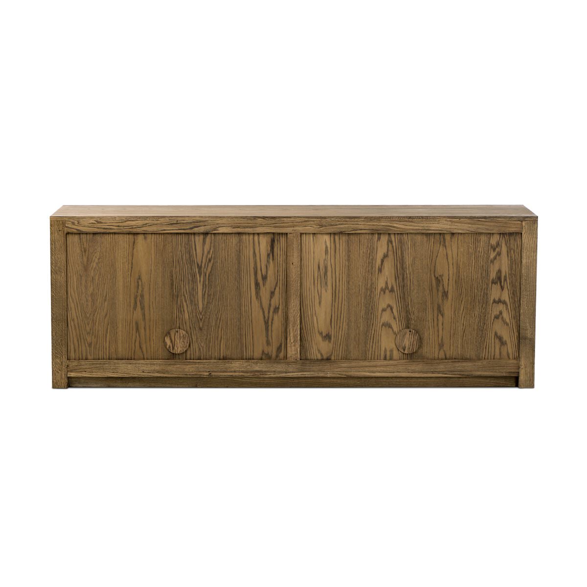 Back of Four Hands Bedford Media Console in Warm Natural Oak Veneer on a white background at Addison West