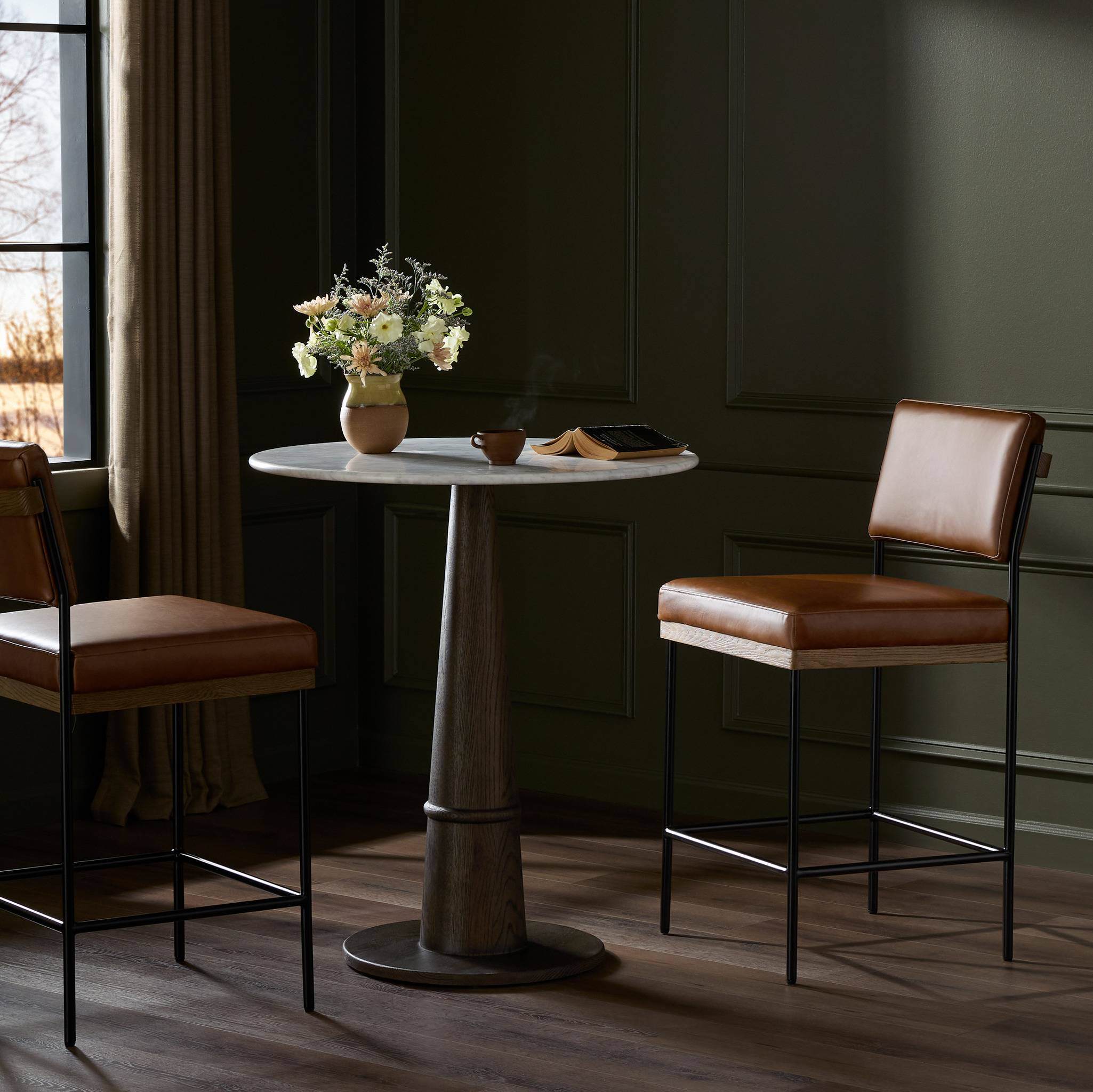 Four Hands Benton Counter Stool in Sonoma Chestnut in a dining room at Addison West
