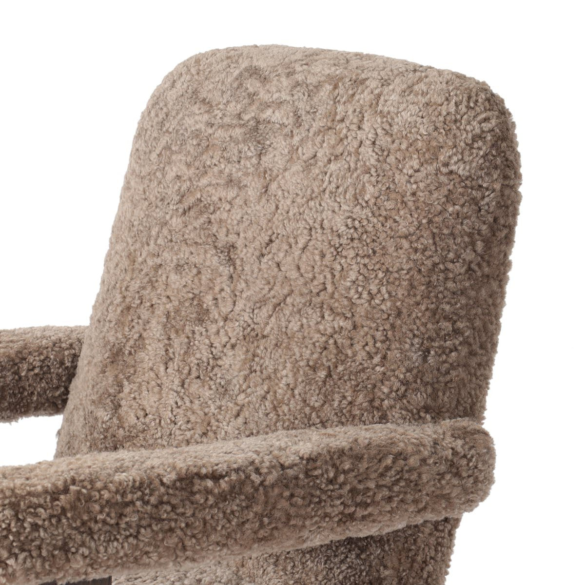 Close up of Four Hands Bergen Desk Chair in Taupe Shearling on a white background at Addison West