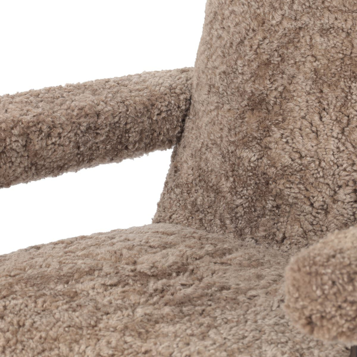 Close up of Four Hands Bergen Desk Chair in Taupe Shearling on a white background at Addison West