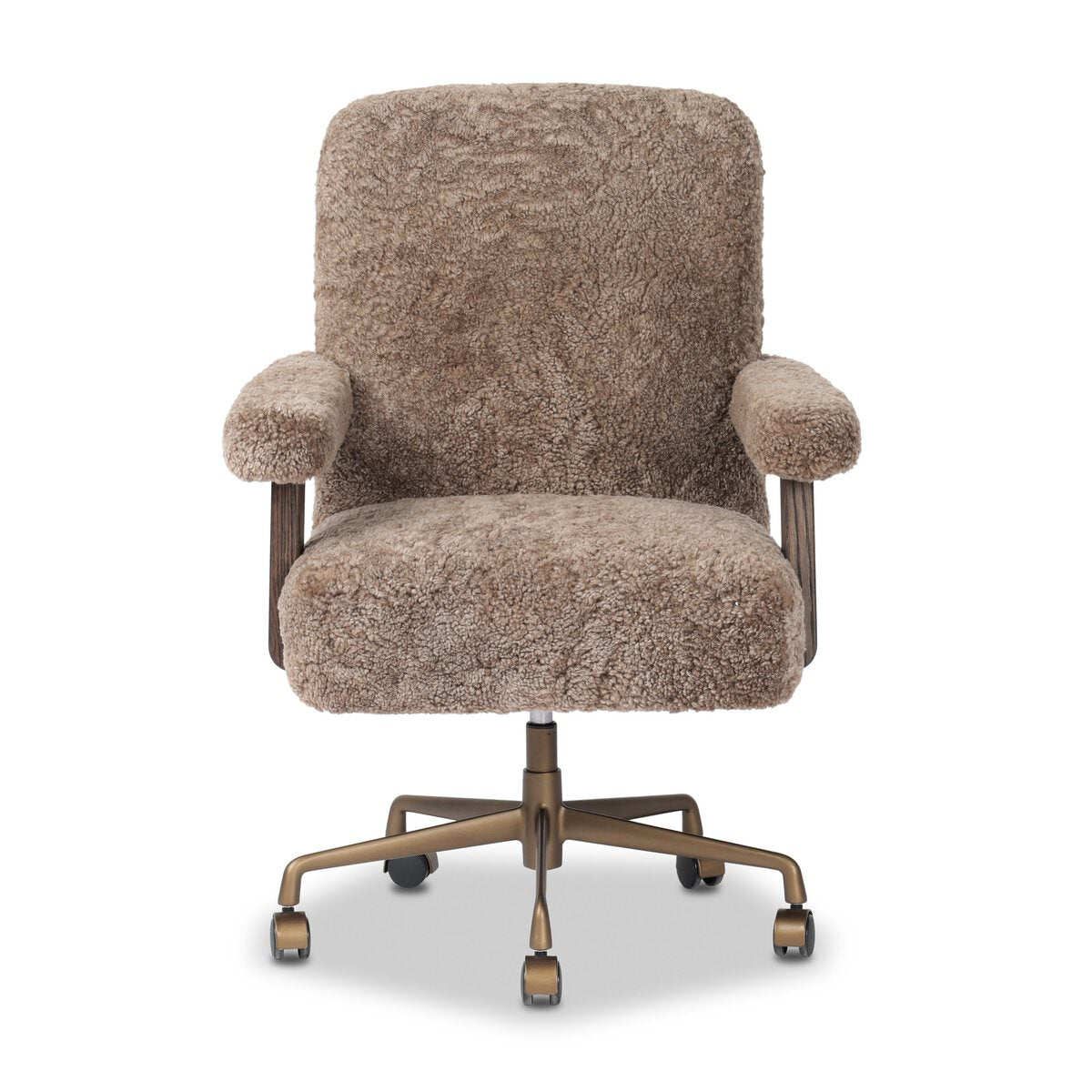 Four Hands Bergen Desk Chair in Taupe Shearling on a white background at Addison West