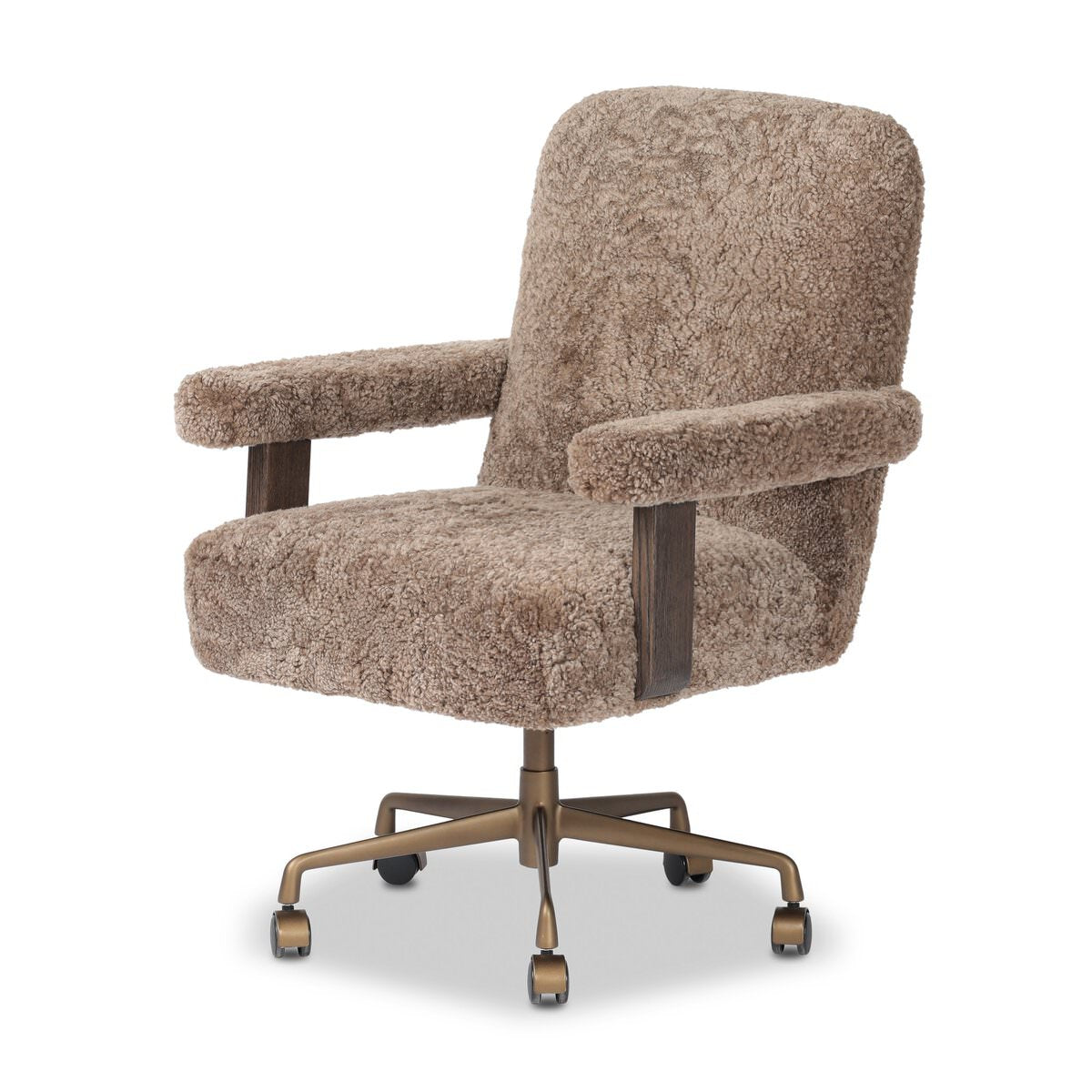 Four Hands Bergen Desk Chair in Taupe Shearling on a white background at Addison West
