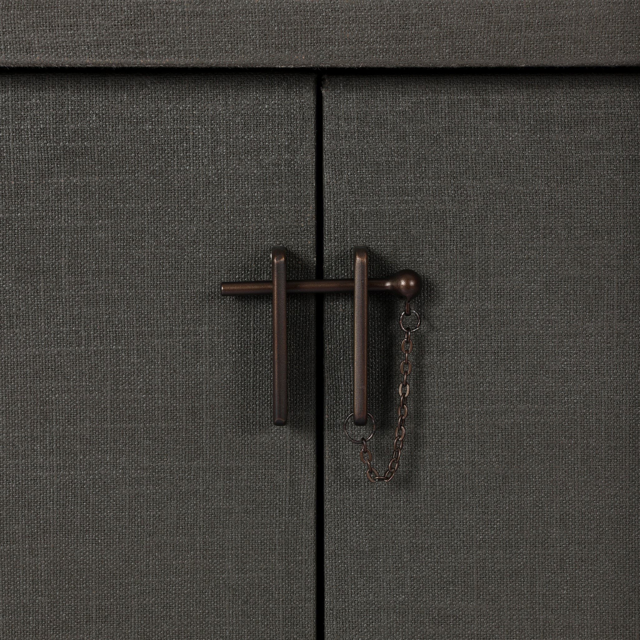 Four Hands Berlin Media Console in Dark Green Lacquered Linen on white background at Addison West.