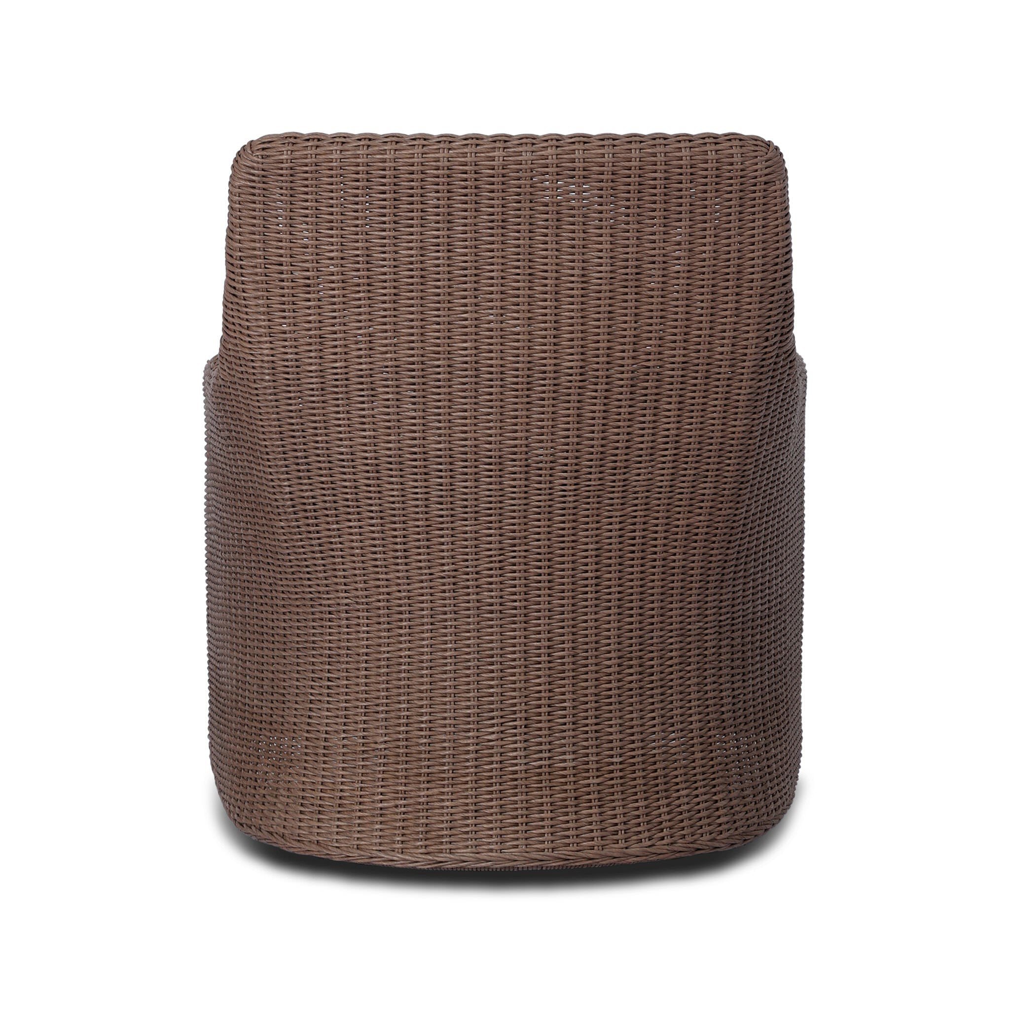 Back of Four Hands Blaire Outdoor Swivel Chair in Tanned Weave on a white background at Addison West