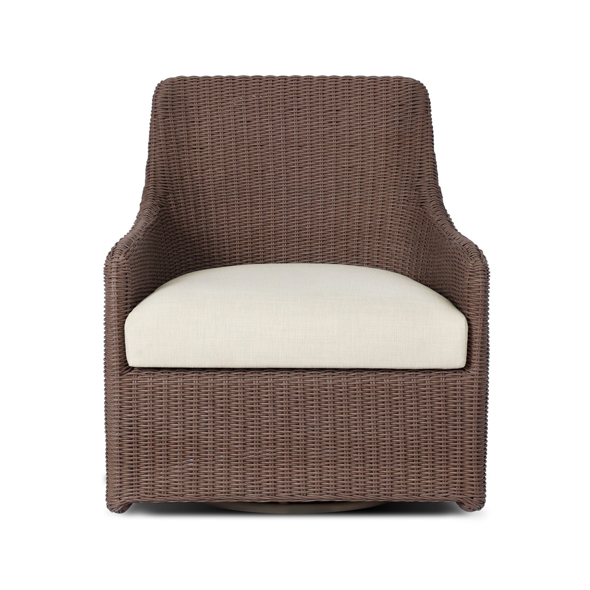 Four Hands Blaire Outdoor Swivel Chair in Tanned Weave on a white background at Addison West