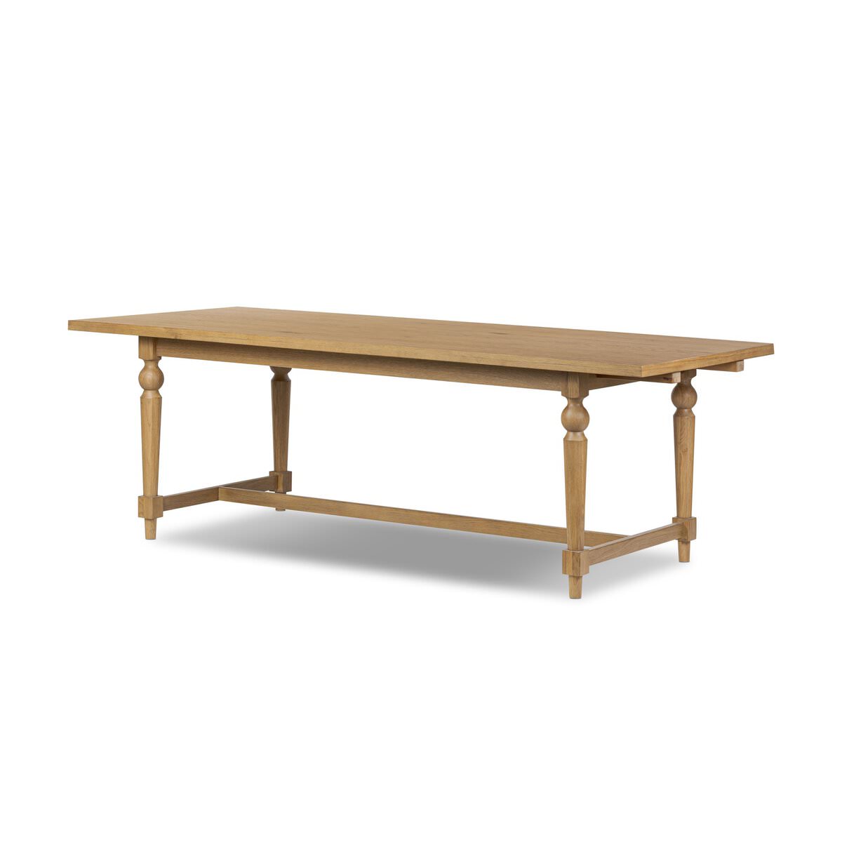 Four Hands Blinn Oval Leaf Extension Dining Table 88"-127" in Worn Oak Veneer on a white background at Addison West