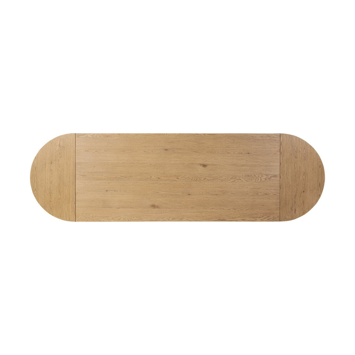 Top of Four Hands Blinn Oval Leaf Extension Dining Table 88"-127" in Worn Oak Veneer on a white background at Addison West