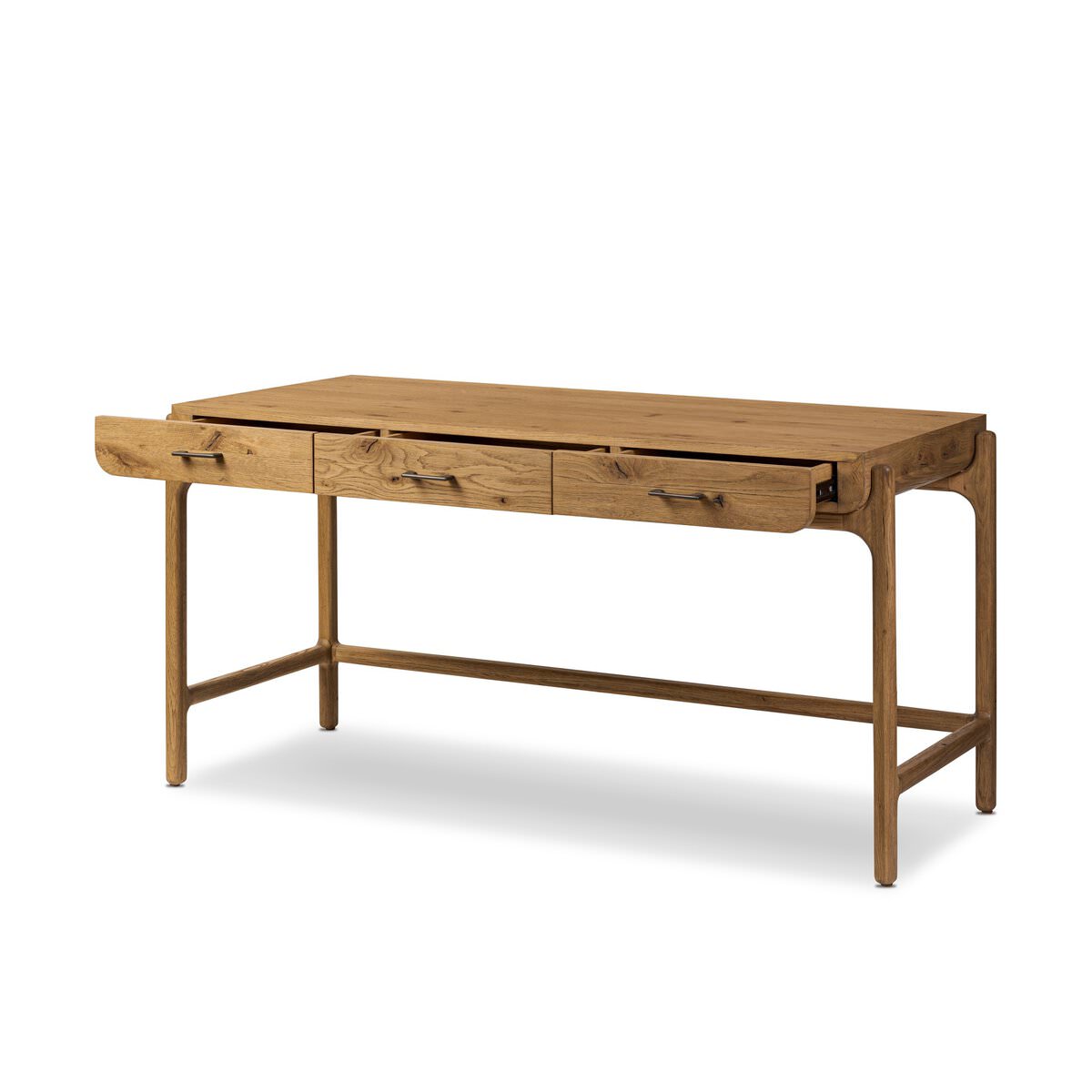 Four Hands Bloomfield Desk in Resawn Worn Oak on a white background at Addison West