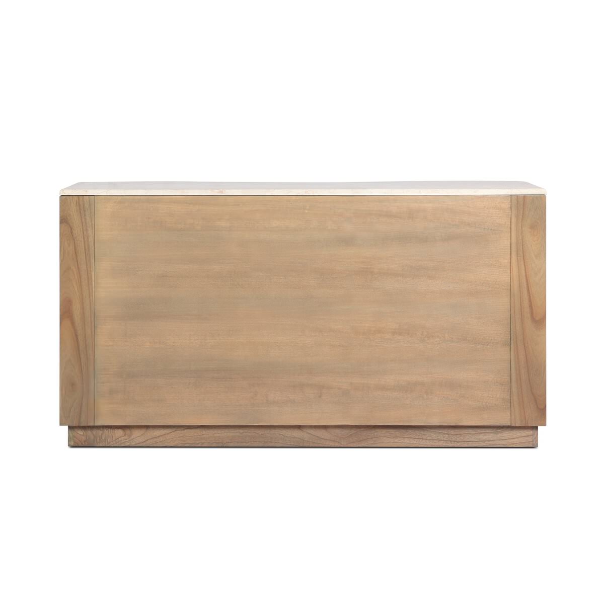 Back of Four Hands Boa 6 Drawer Dresser in Sandy Mindi Veneer on a white background at Addison West