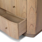 Close up of Four Hands Boa 6 Drawer Dresser in Sandy Mindi Veneer on a white background at Addison West