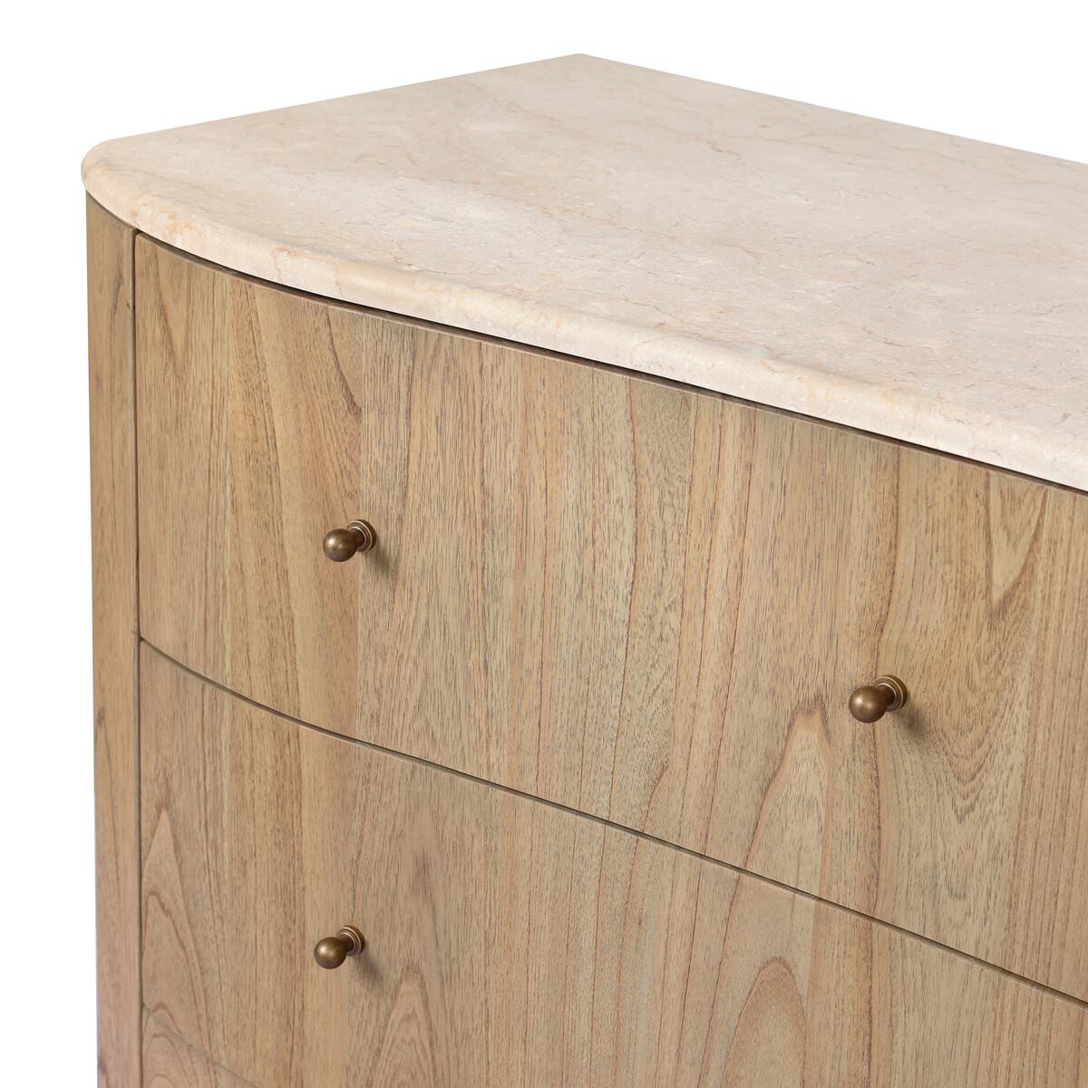 Close up of Four Hands Boa 6 Drawer Dresser in Sandy Mindi Veneer on a white background at Addison West