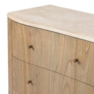 Close up of Four Hands Boa 6 Drawer Dresser in Sandy Mindi Veneer on a white background at Addison West