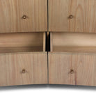 Close up of Four Hands Boa 6 Drawer Dresser in Sandy Mindi Veneer on a white background at Addison West