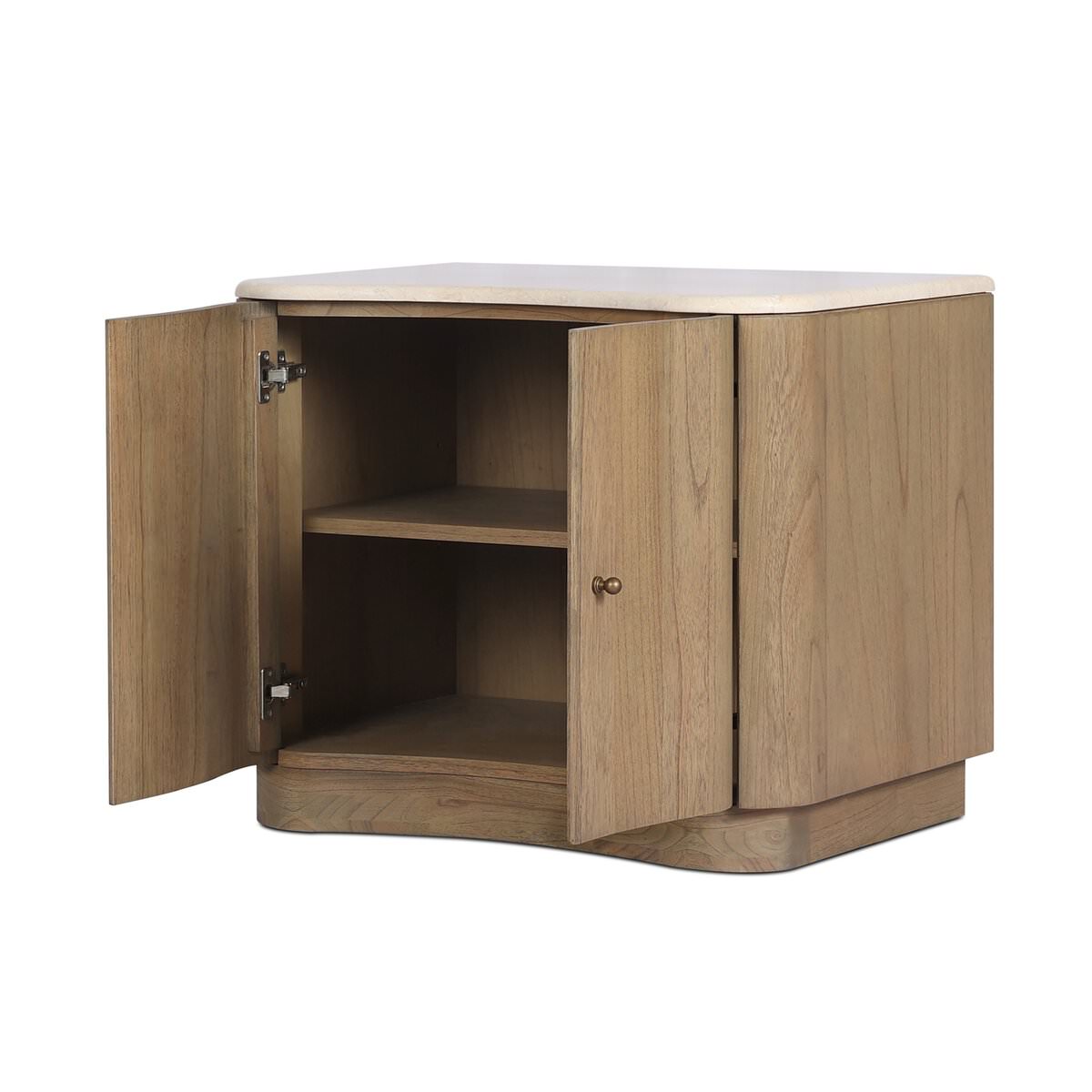 Four Hands Boa Nightstand in Cream Marble on a white background at Addison West