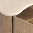 Close up of Four Hands Boa Nightstand in Cream Marble on a white background at Addison West