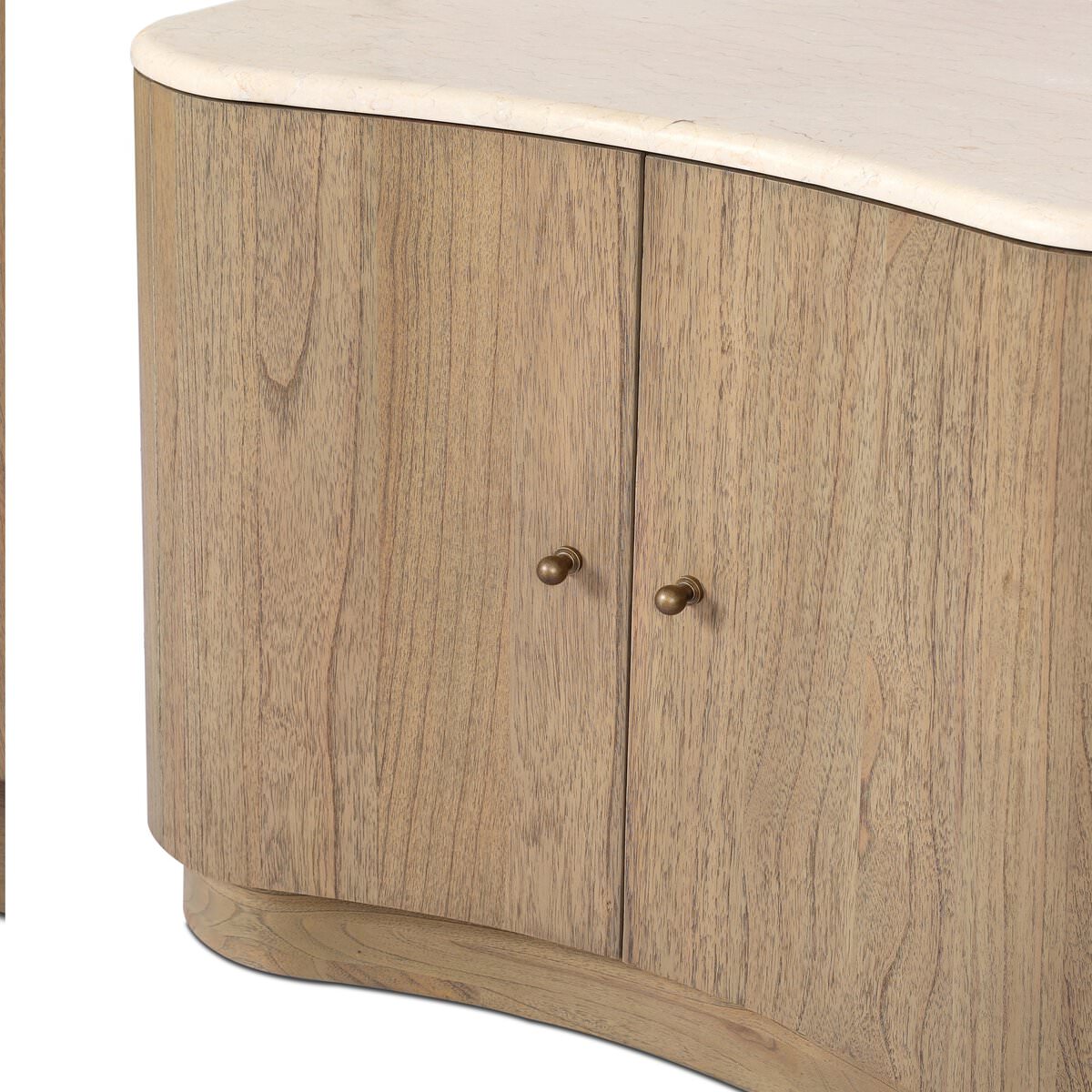 Close up of Four Hands Boa Nightstand in Cream Marble on a white background at Addison West