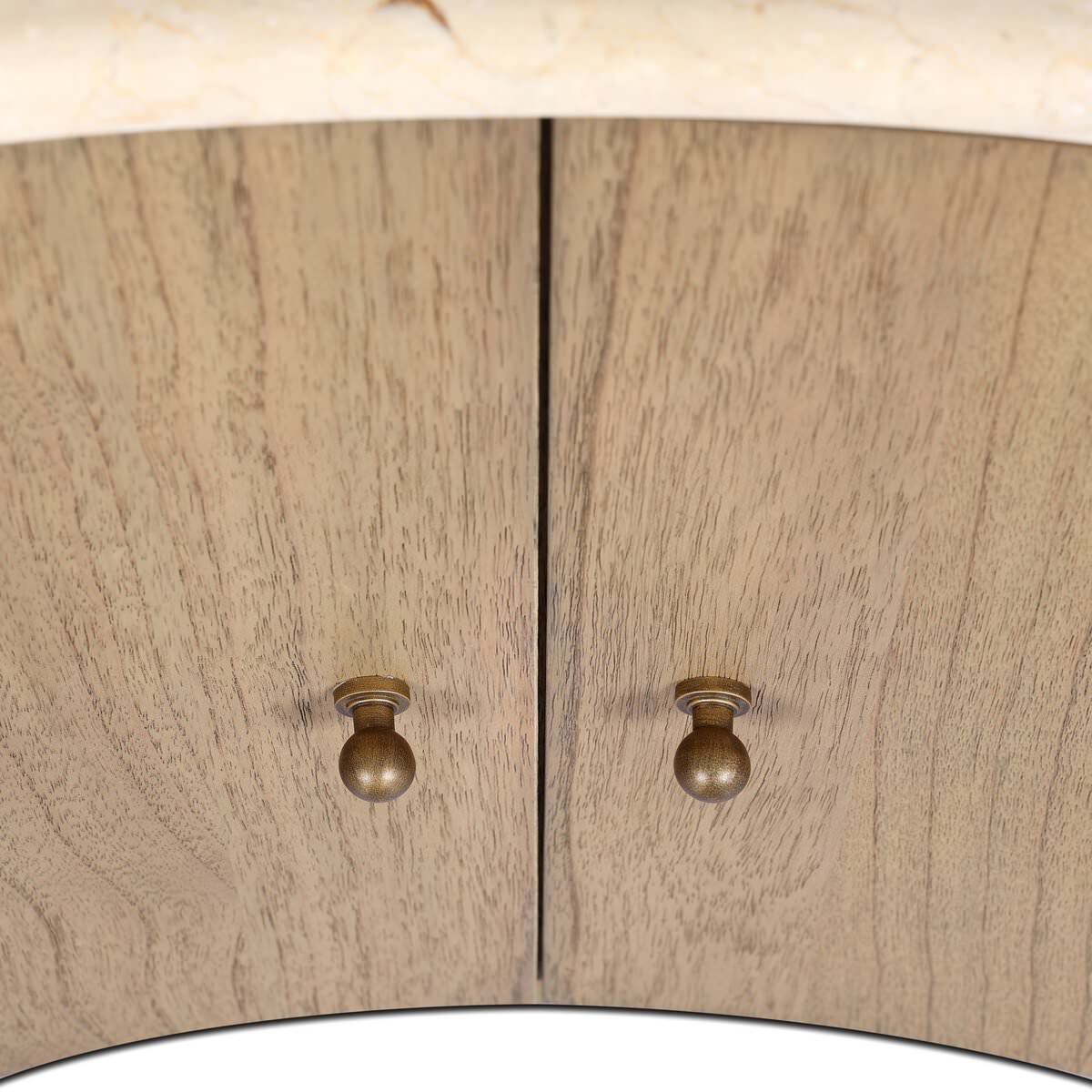 Close up of Four Hands Boa Nightstand in Cream Marble on a white background at Addison West