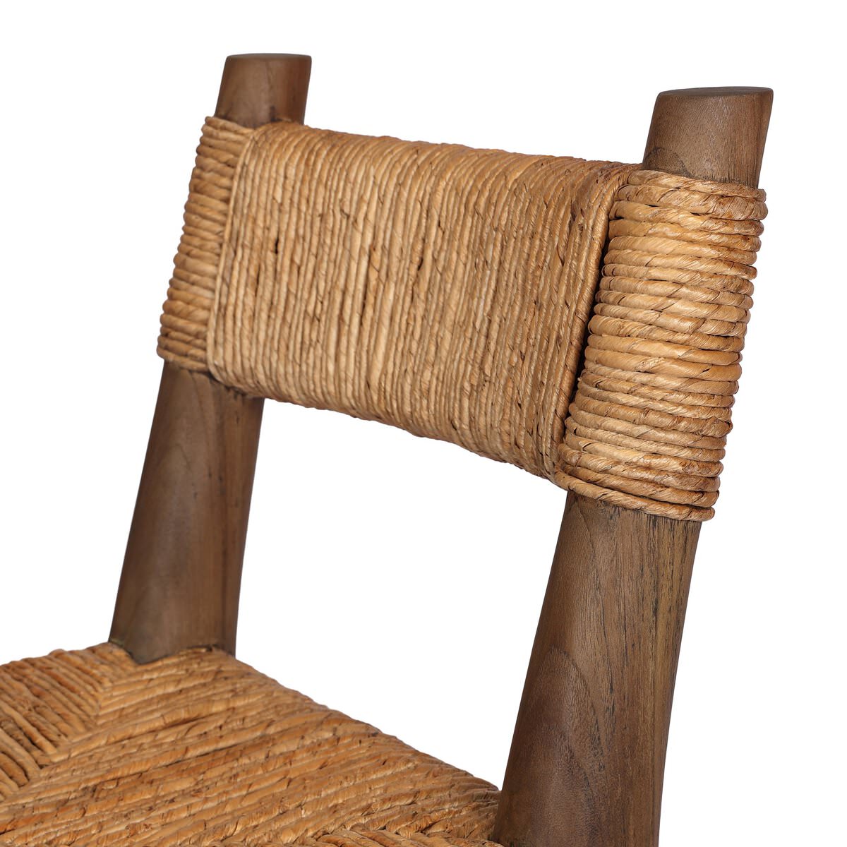Close up of Four Hands Bovard Dining Chair in Stained Toasted Brown on a white background at Addison West