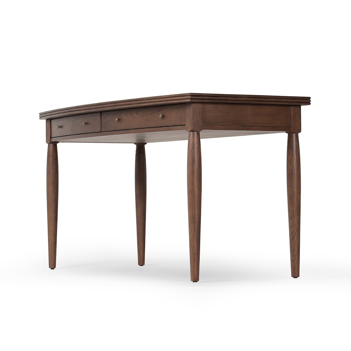 Four Hands Bowfront Desk in Drifted Oak Veneer on a white background at Addison West