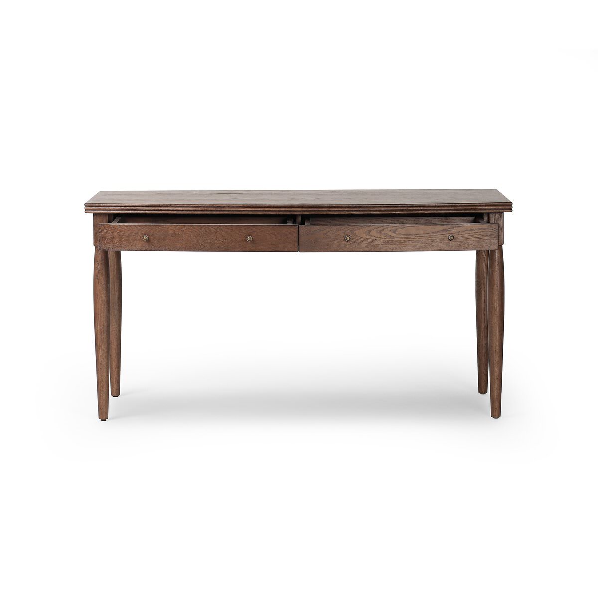 Four Hands Bowfront Desk in Drifted Oak Veneer on a white background at Addison West