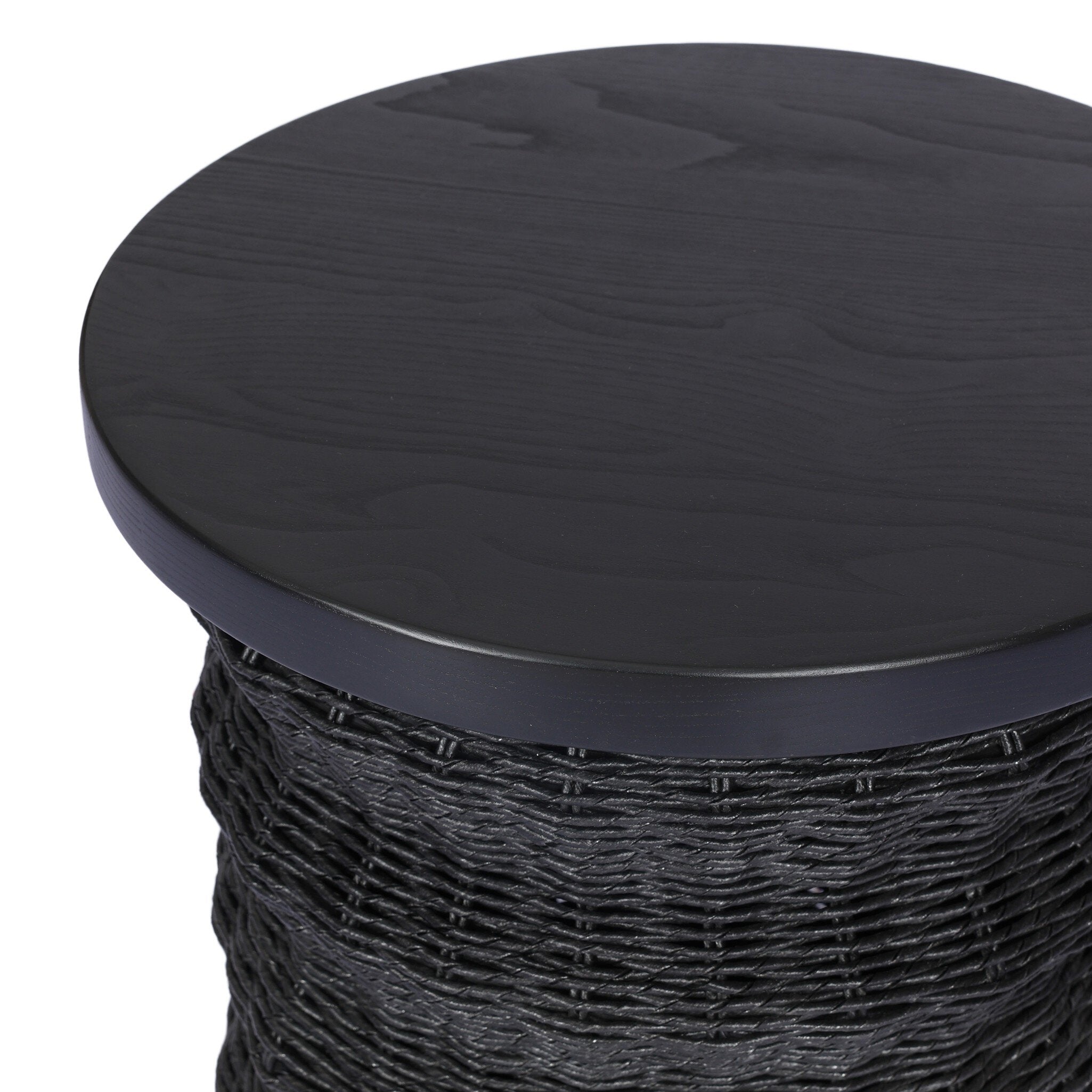 Four Hands Brailey End Table in Black Stained Sungkai on white background at Addison West.