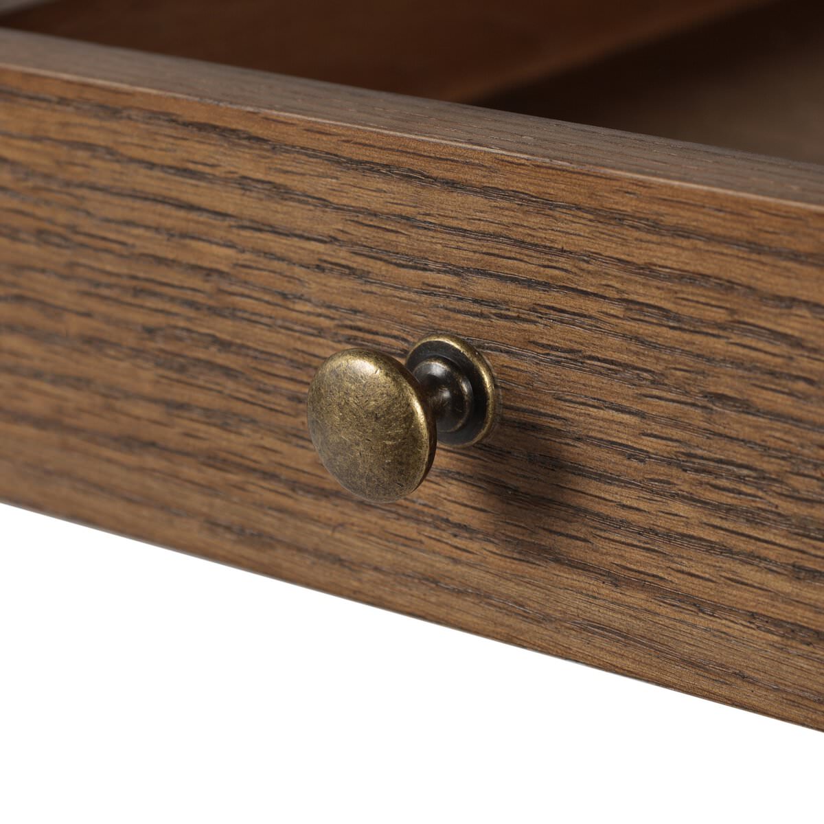 Close up of Four Hands Claude Desk in Tan Oak Veneer on a white background at Addison West