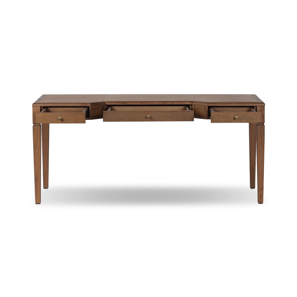 Four Hands Claude Desk in Tan Oak Veneer on a white background at Addison West